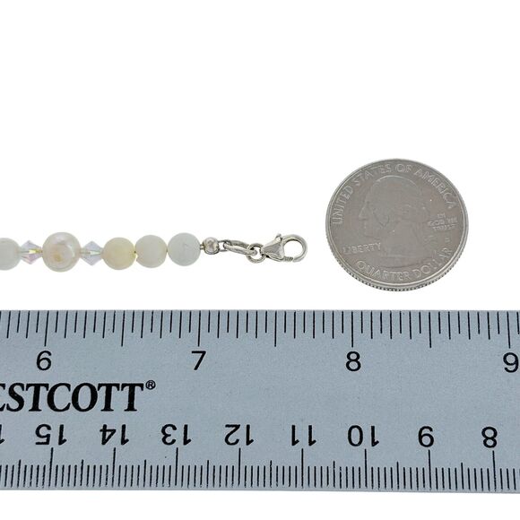 Vintage Sterling Silver 925 Clasp Mother Of Pearl Crystal Beaded Bracelet 7.75" - Picture 5 of 5